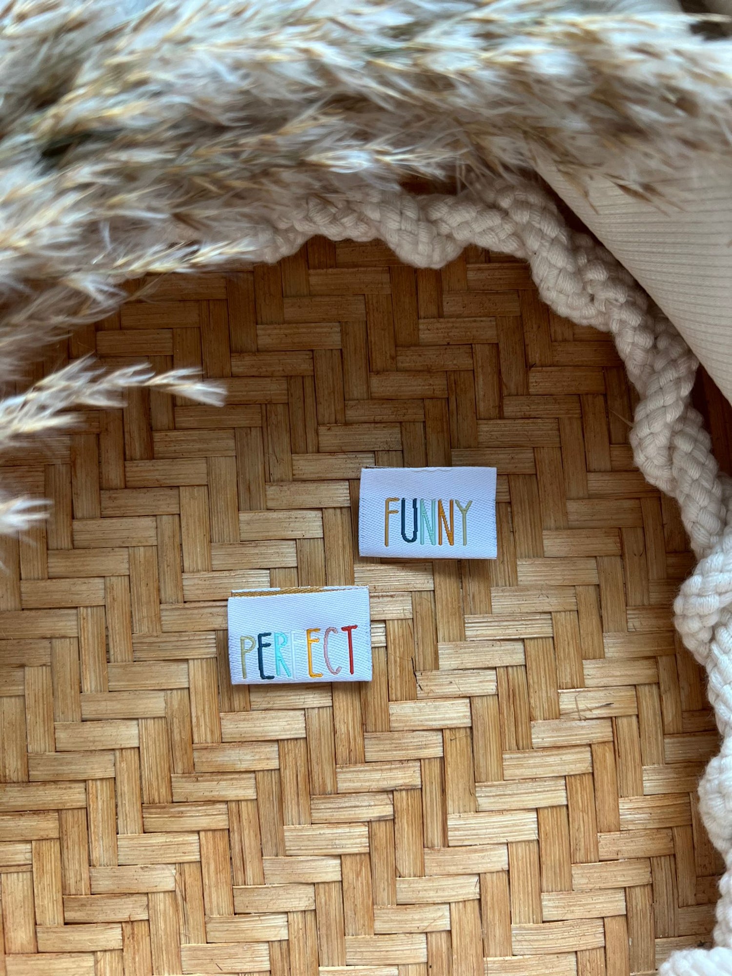 Set (5 Stück) Weblabel doppelseitig funny - perfect bunt Breite 3cm 1500-0019 17-4.2-6.2