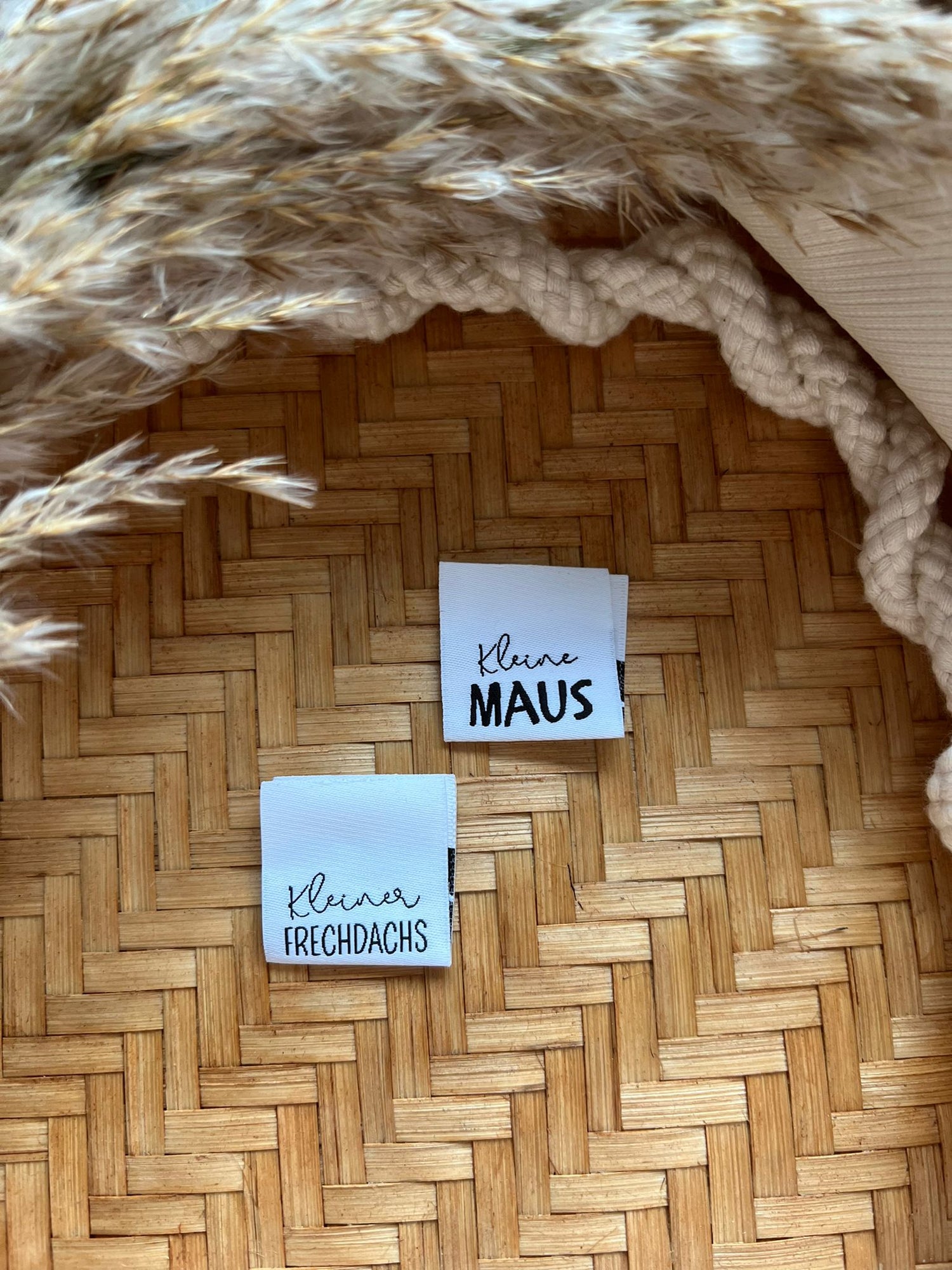 Set (5 Stück) Weblabel doppelseitig kleine Maus - kleiner Frechdachs Breite 3cm 1500-0020 17-7.3-8.4