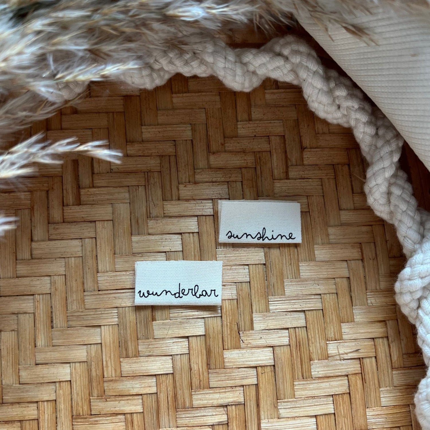 1 Set (5 Stück) Baumwolllabel doppelseitig sunshine wunderbar Breite 3cm 1600-0011 25-4.1