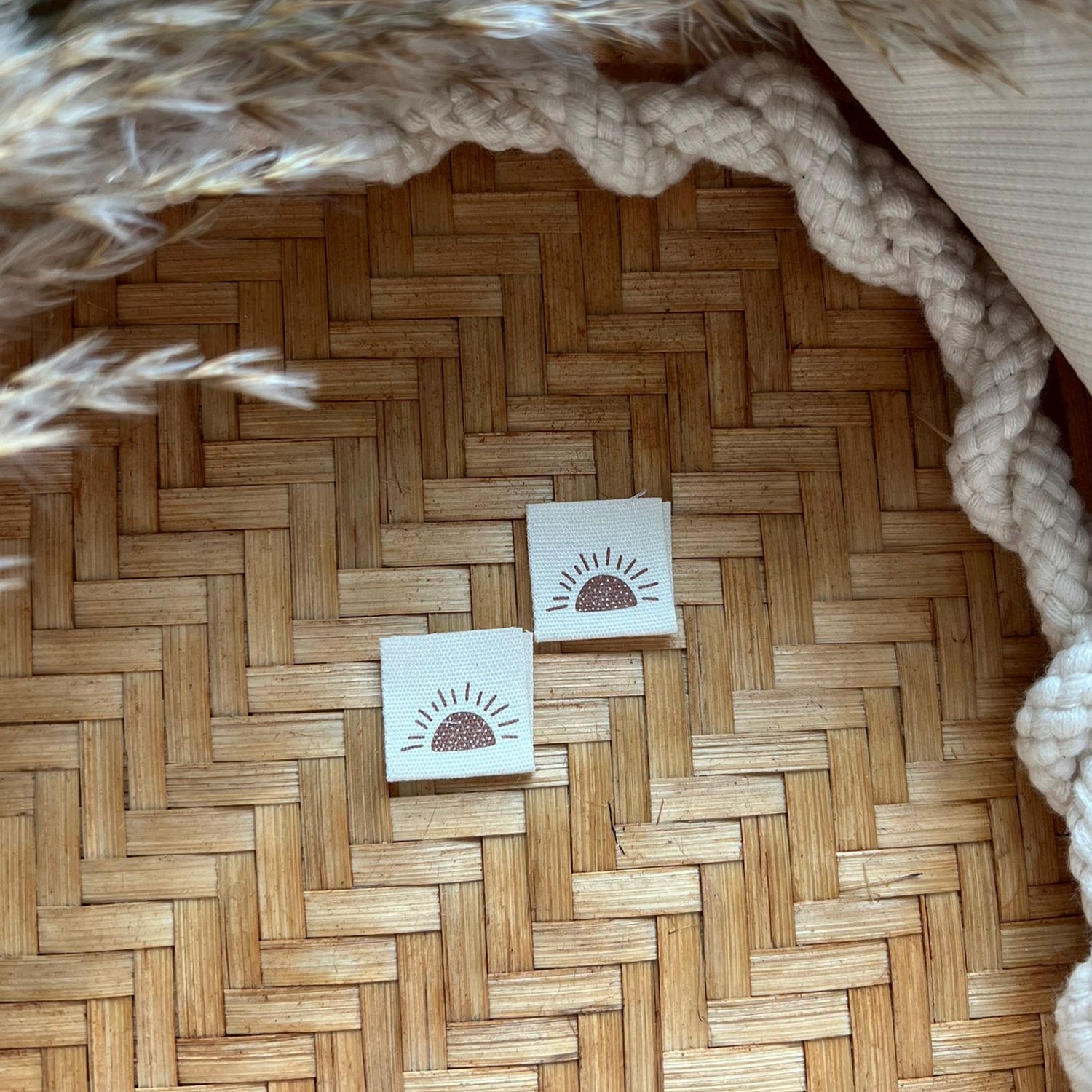 1 Set (5 Stück) Baumwolllabel Sonne Karamell Breite 2cm 1600-0019-1 12-4,1-2