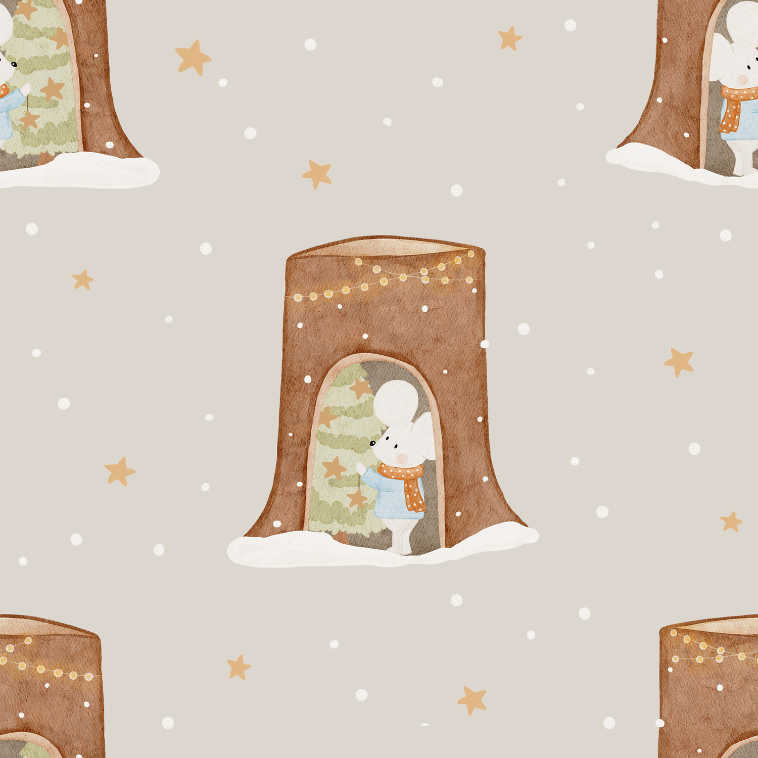 0.5m Lagerware Weihnachten im Mauseloch Beige Hehanni 24-0113