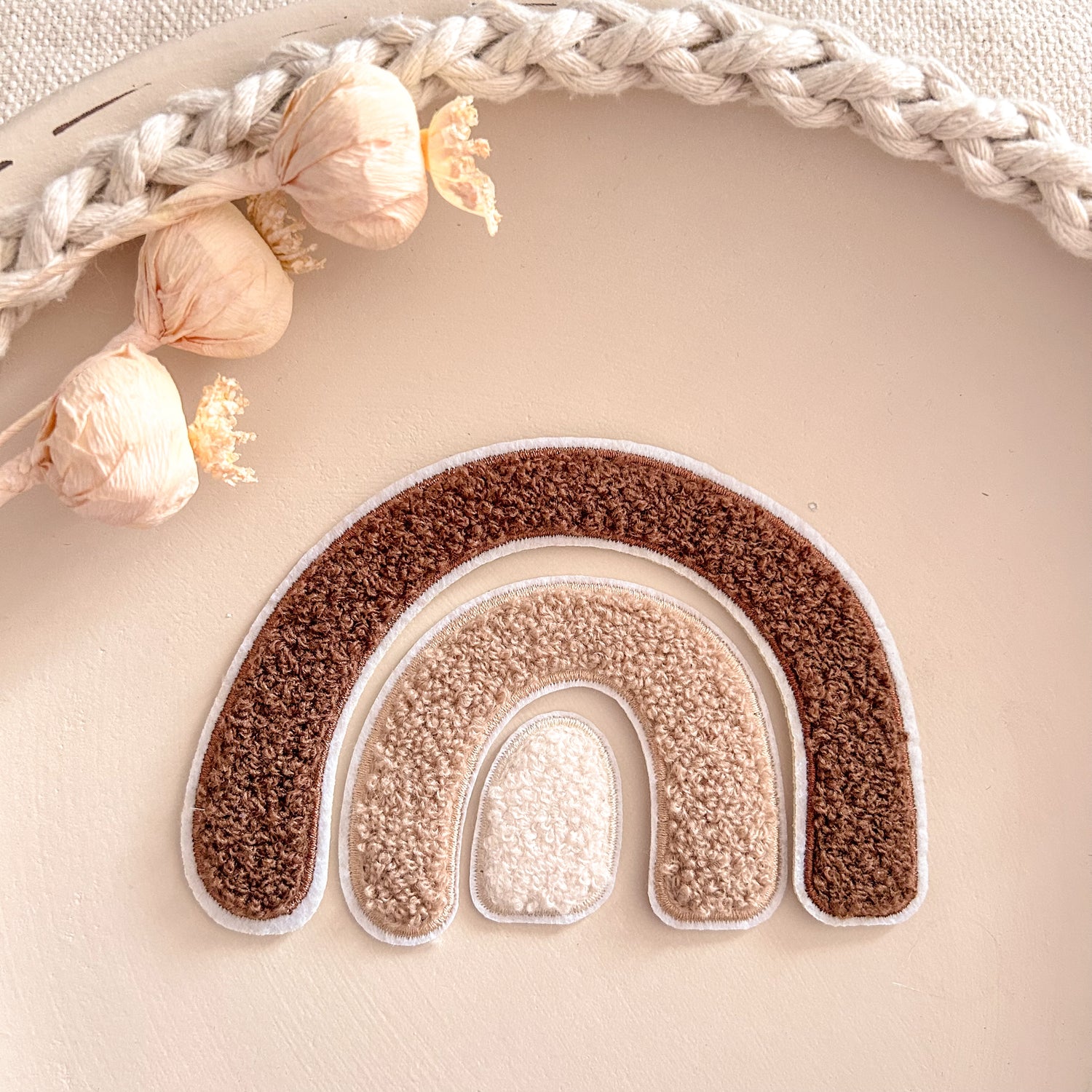 Chenillepatch Regenbogen Breite 12cm braun 3 teile (zum Aufbügeln) 3100-0008 29-1