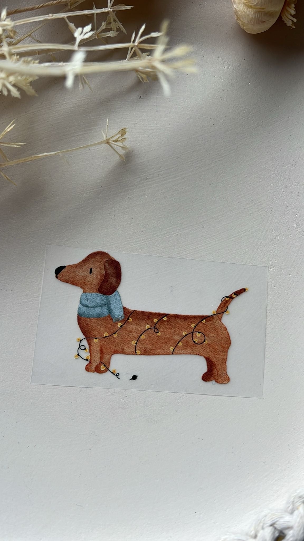 Bügelbild Dackel mit Lichterkette KF 100-0038 7,5cm breit 10-2.3