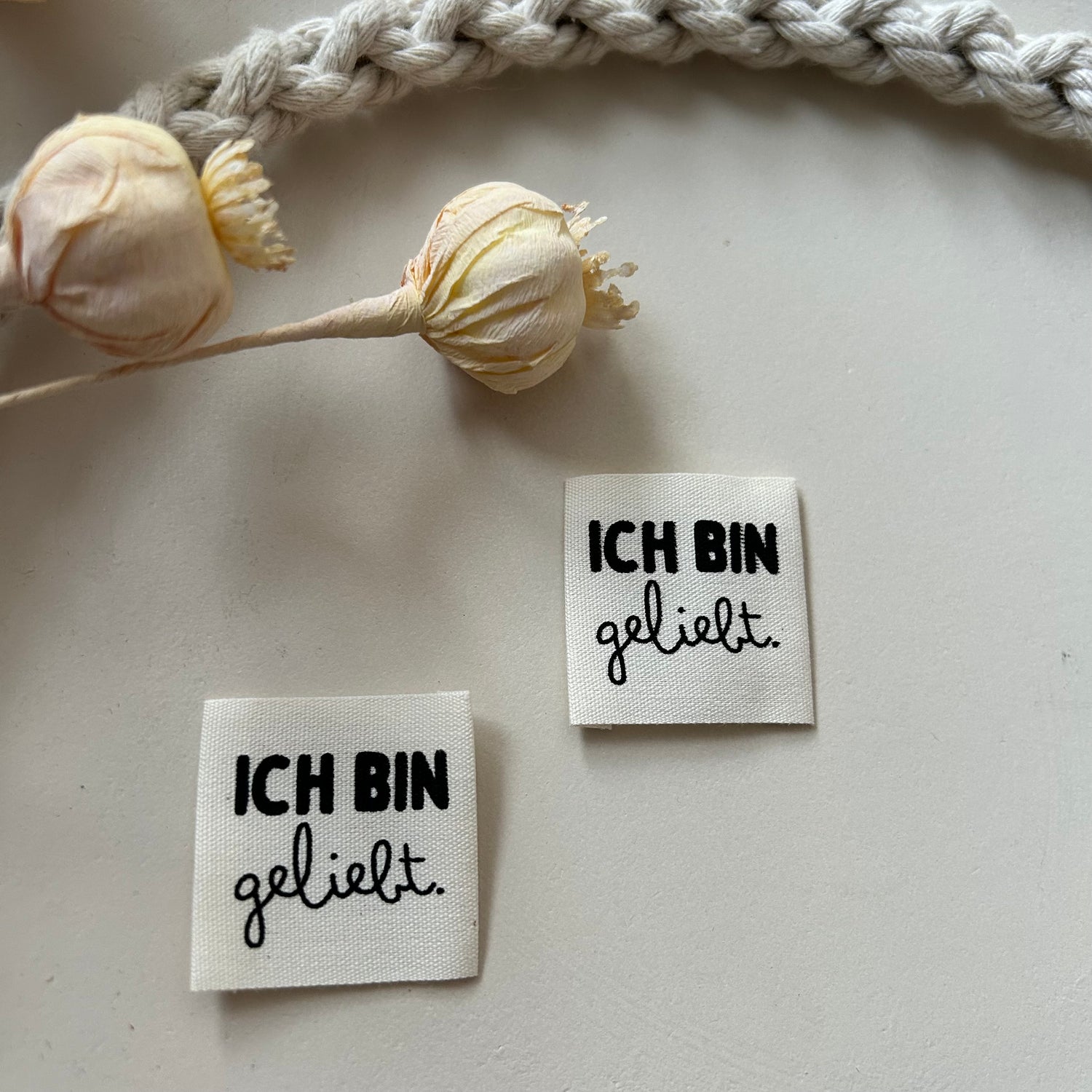 1 Set (5 Stück) Baumwolllabel ICH BIN GELIEBT. 1600-0028