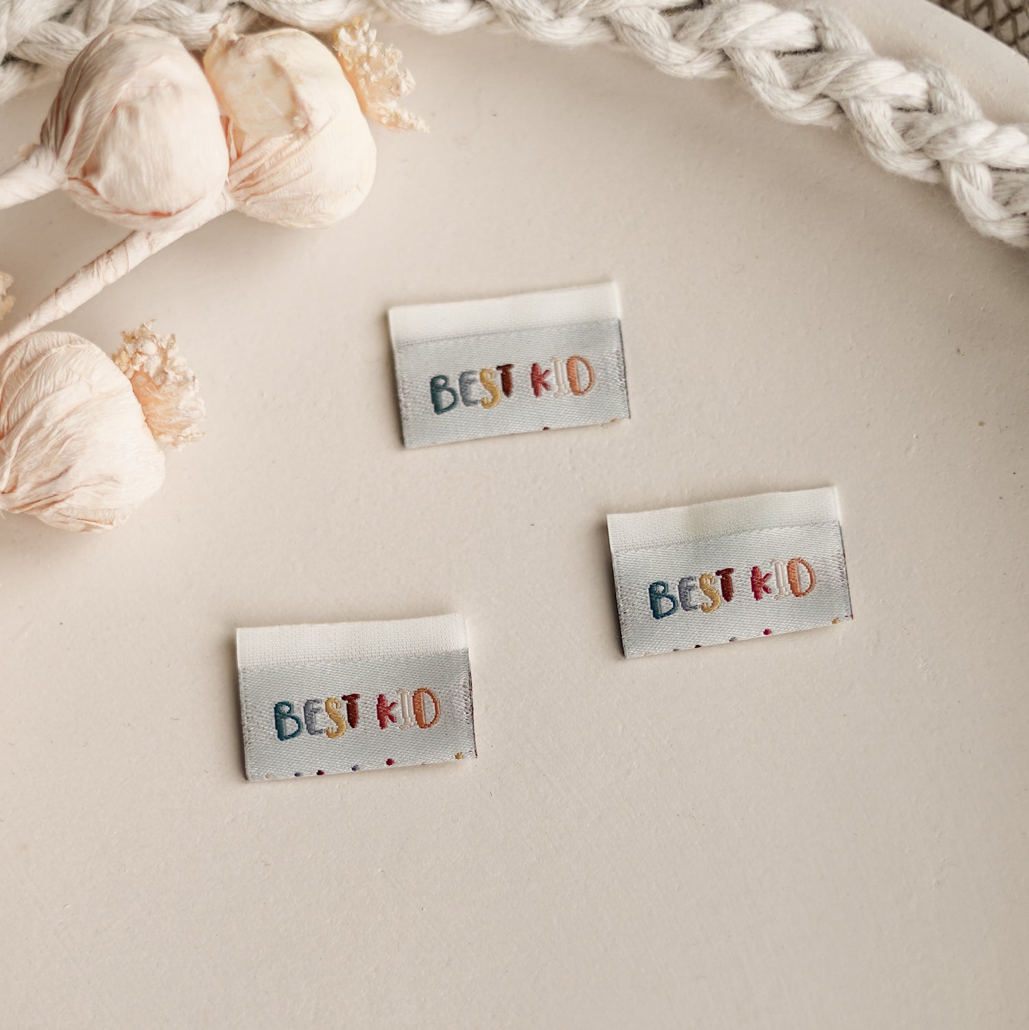 1 Set (5 Stück) doppelseitiges Weblabel BEST KID - WILD CHILD 1500-0001 26-3.2