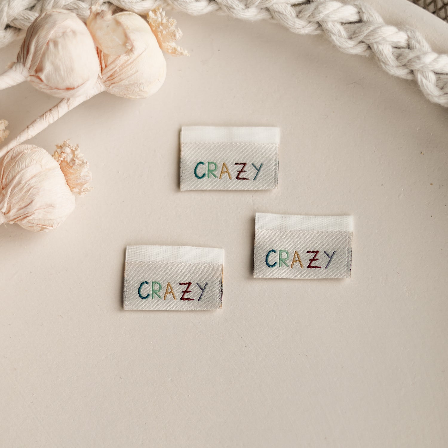 1 Set (5 Stück) doppelseitiges Weblabel crazy - lovely 1500-0003 26-3.3