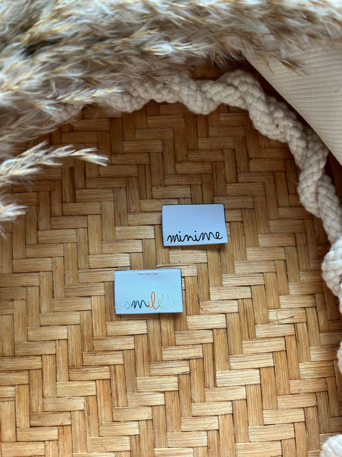 Set (5 Stück) Weblabel doppelseitig minime- smile Breite 3.5cm 1500-0018 17-1.1-2.1