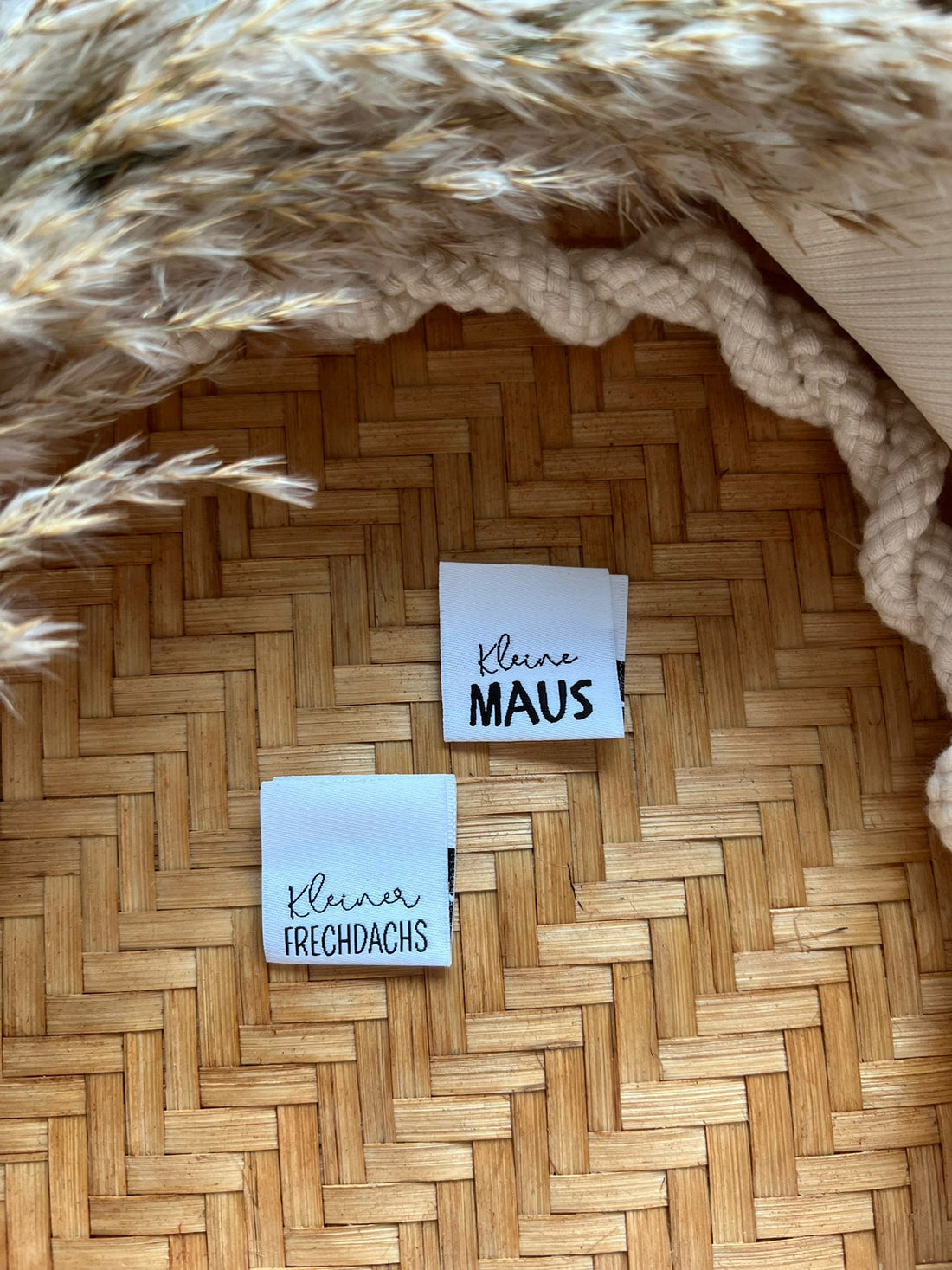 Set (5 Stück) Weblabel doppelseitig kleine Maus - kleiner Frechdachs Breite 3cm 1500-0020 17-7.3-8.4