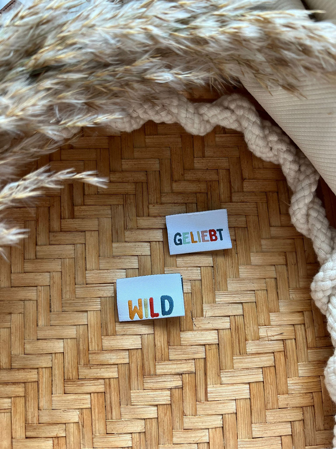 Set (5 Stück) Weblabel doppelseitig geliebt - wild bunt Breite 3cm 1500-0025 17.2.2-3-1