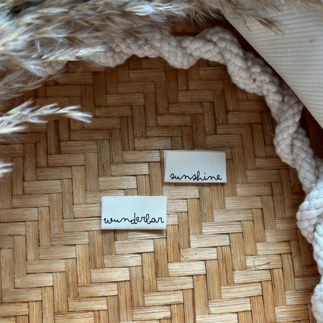 1 Set (5 Stück) Baumwolllabel doppelseitig sunshine wunderbar Breite 3cm 1600-0011 25-4.1