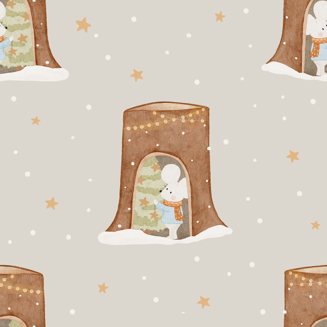 0.5m Lagerware Weihnachten im Mauseloch Beige Hehanni 24-0113