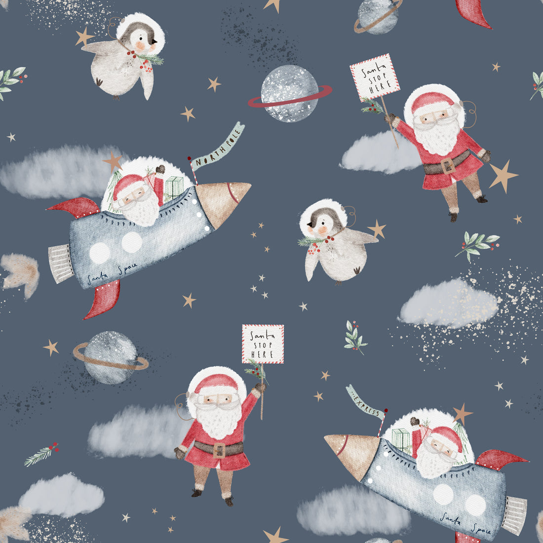 0.5m Lagerware Weltraumweihnacht blau Lumelo and Ginger 25-0018