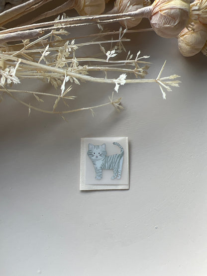 Bügelbild Katze grau gestreift KF 100-0024-1 3cm breit+ Baumwolllabel 4-1.1