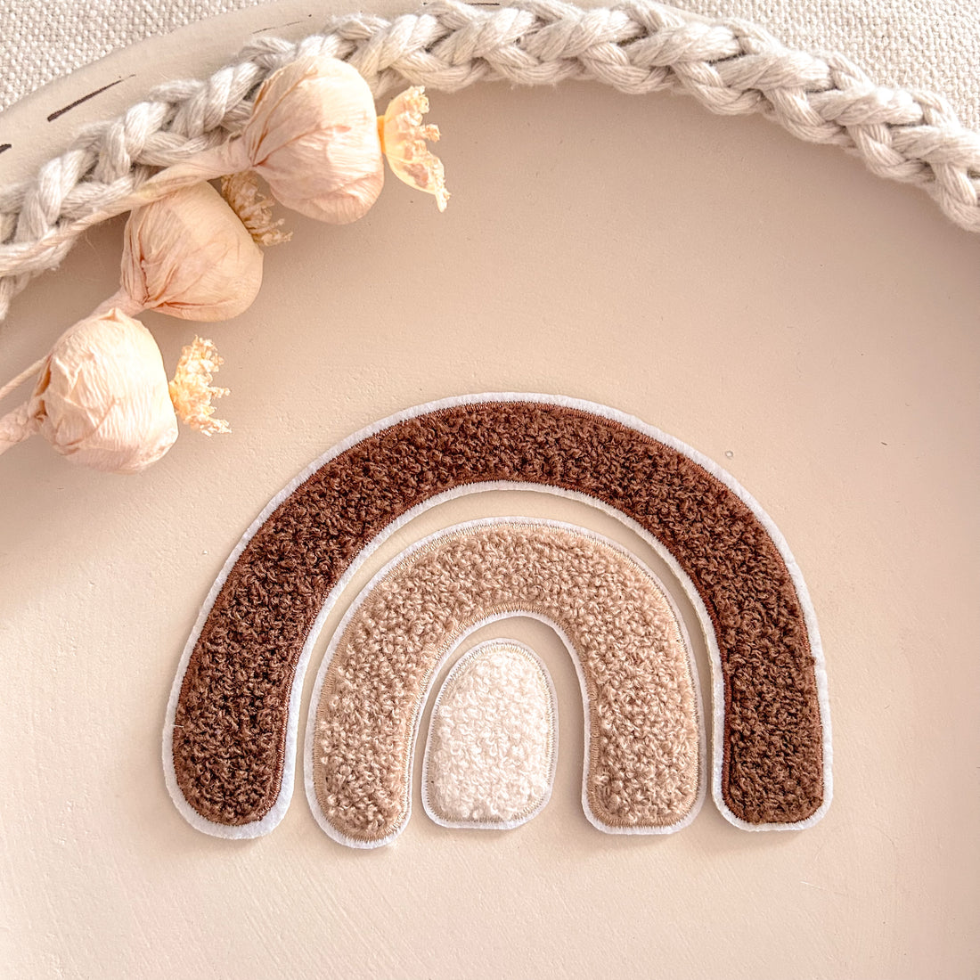 Chenillepatch Regenbogen Breite 12cm braun 3 teile (zum Aufbügeln) 3100-0008 29-1