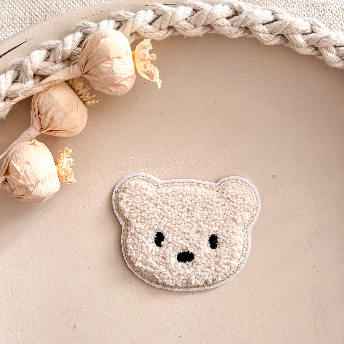Chenillepatch Bär weiß Breite 7cm (zum Aufbügeln) 3100-0012 28-3