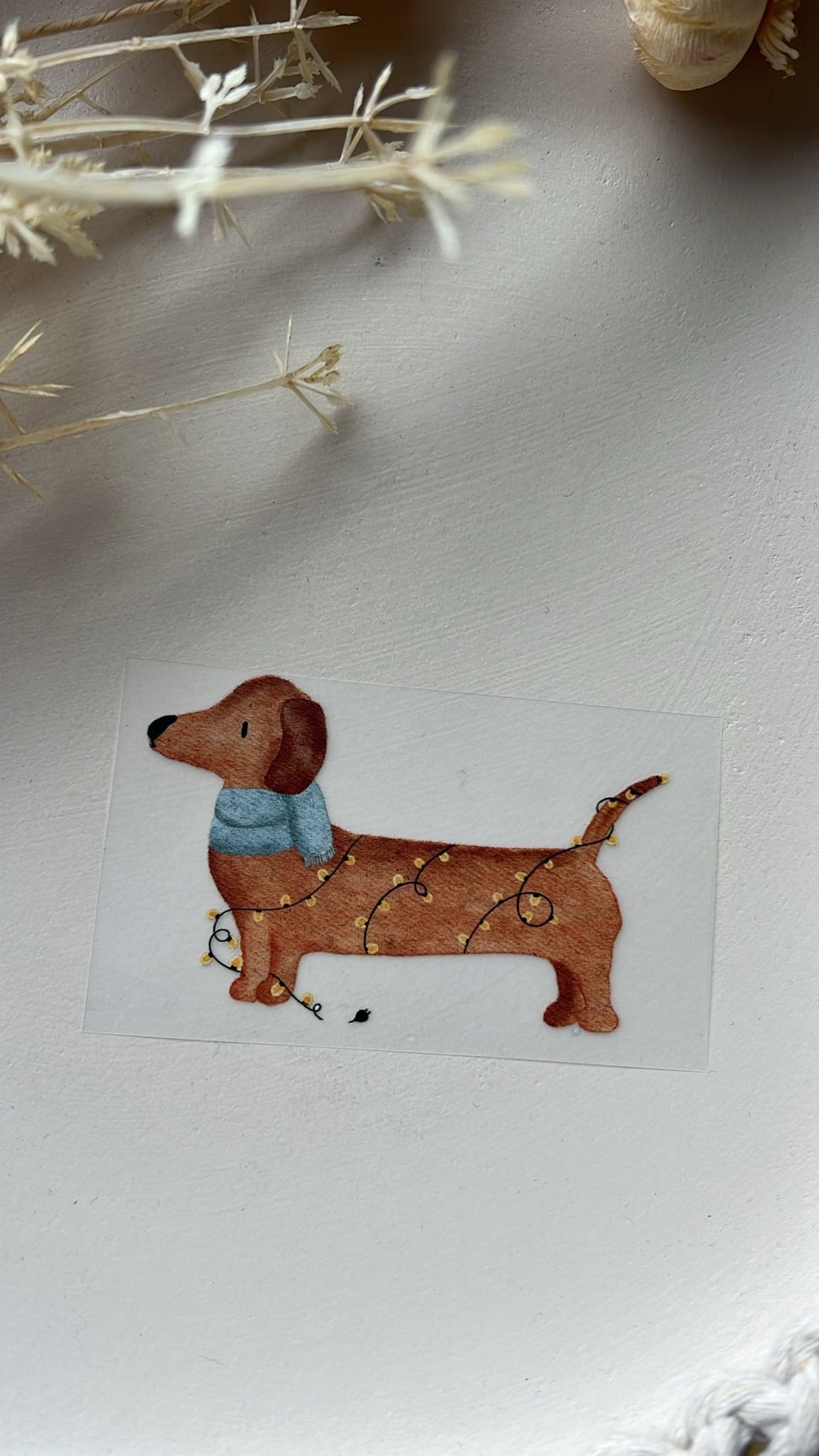 Bügelbild Dackel mit Lichterkette KF 100-0038 7,5cm breit 10-2.3