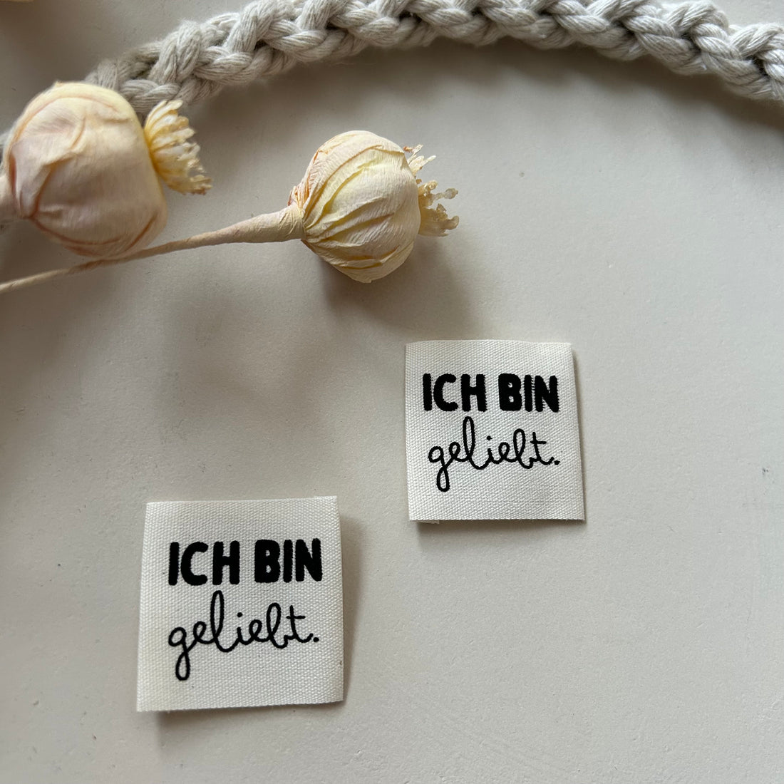 1 Set (5 Stück) Baumwolllabel ICH BIN GELIEBT. 1600-0028