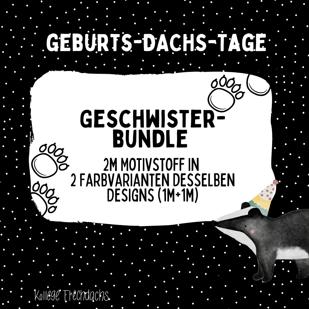 Geburts-Dachs Geschwisterbundle 2m Motivstoff in 2 Farbvarianten desselben Designs (1m+1m)