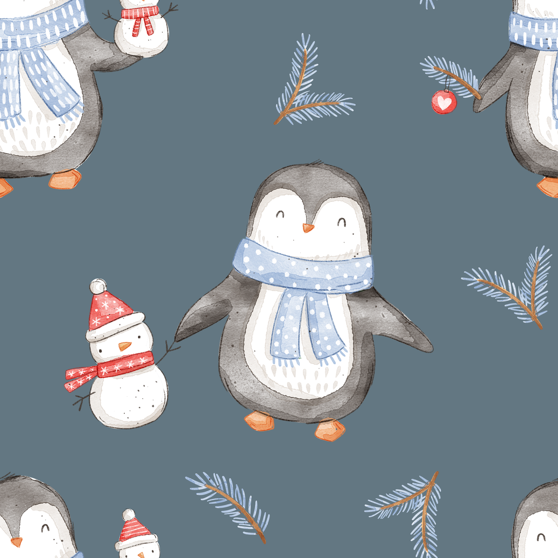 0.5m Vorbestellung Winterwatscheln Blau (Pinguin) Olena Illustration 26-0050