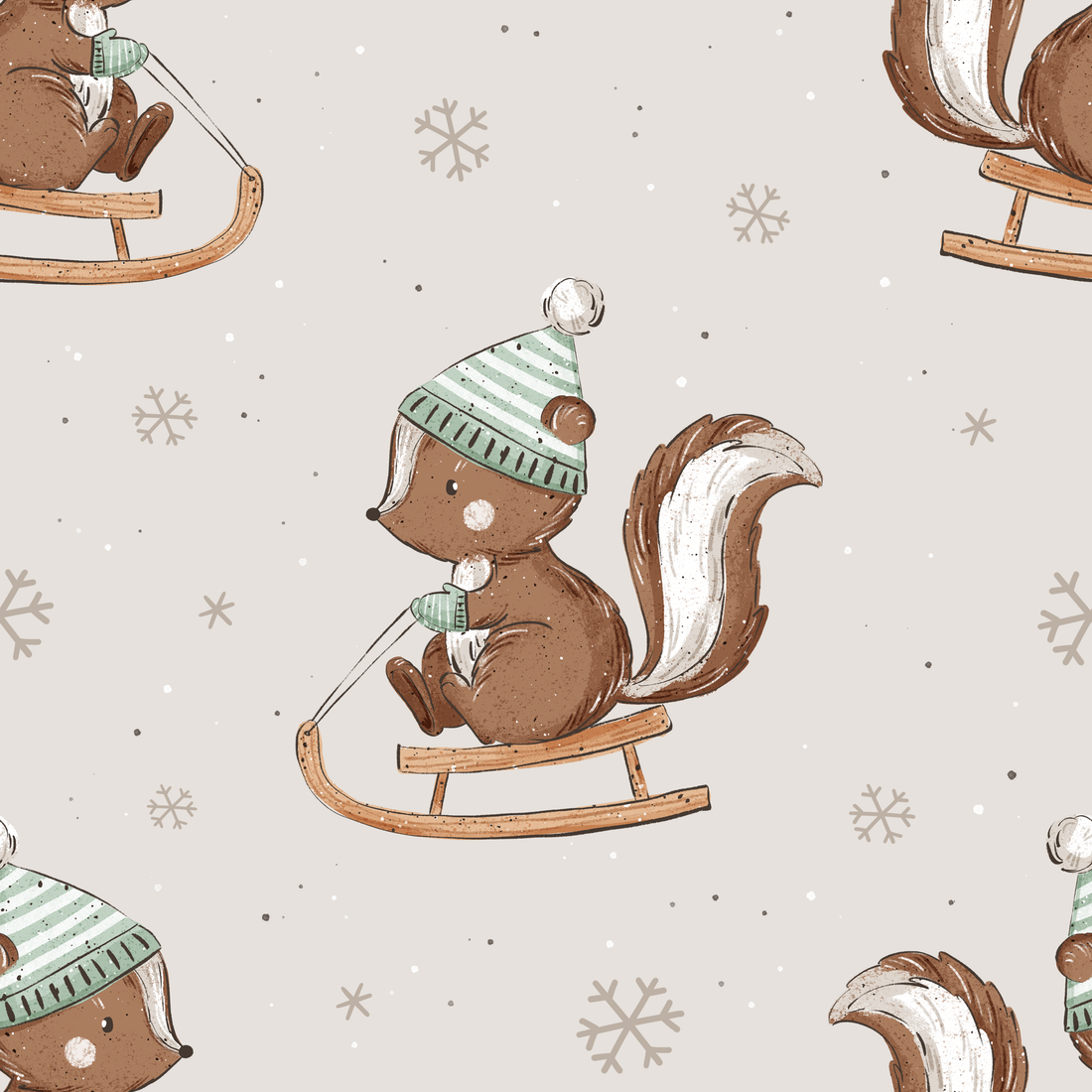 0.5m Vorbestellung Schneehörnchen (Eichhörnchen auf Schlitten) Beige Olena Illustration 26-0047
