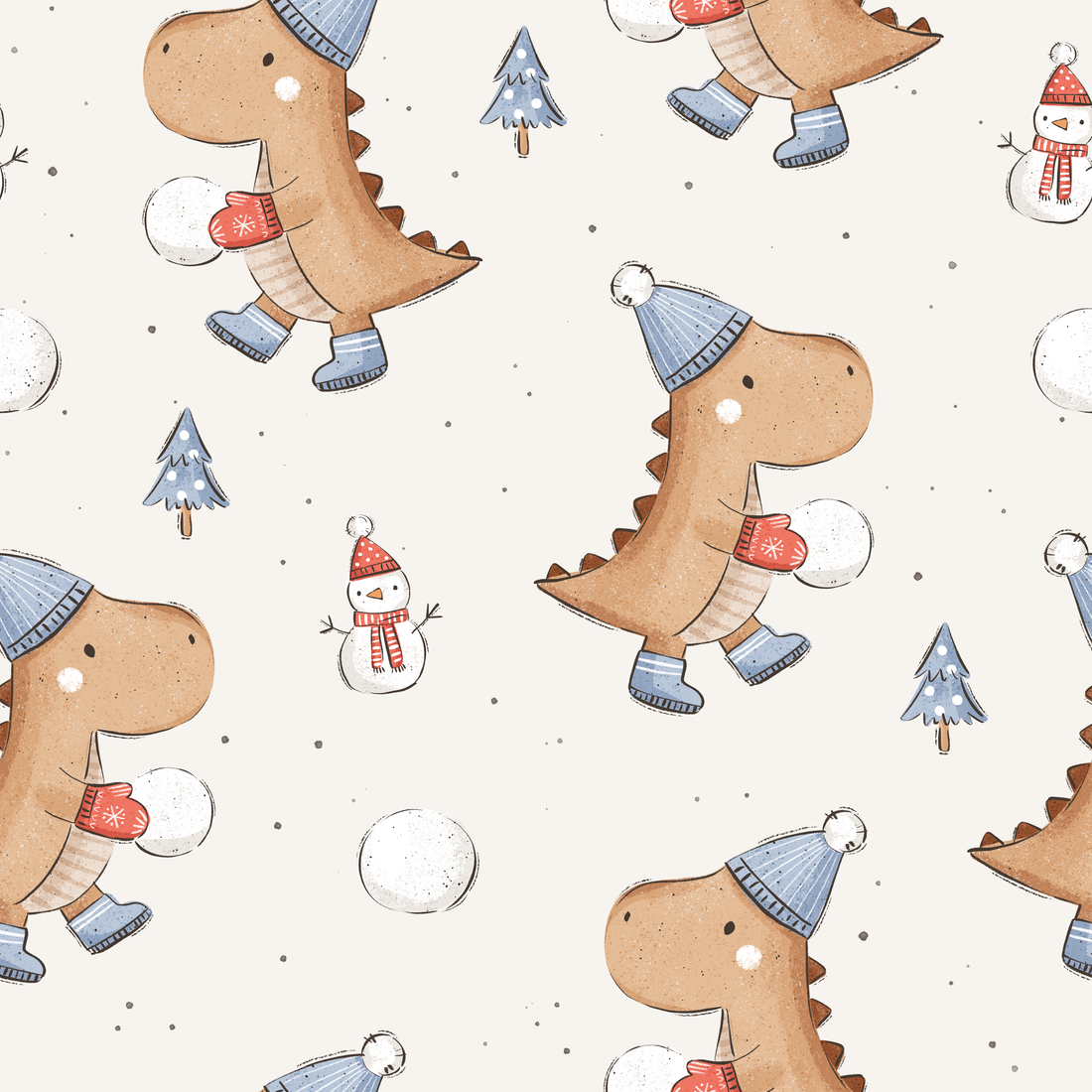 0.5m Vorbestellung Dinos Schneballschlacht Beige Olena Illustration 26-0048