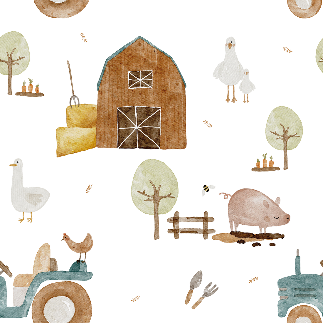 0.5m Lagerware Auf dem Bauernhof weiß Hejhanni 21-0064