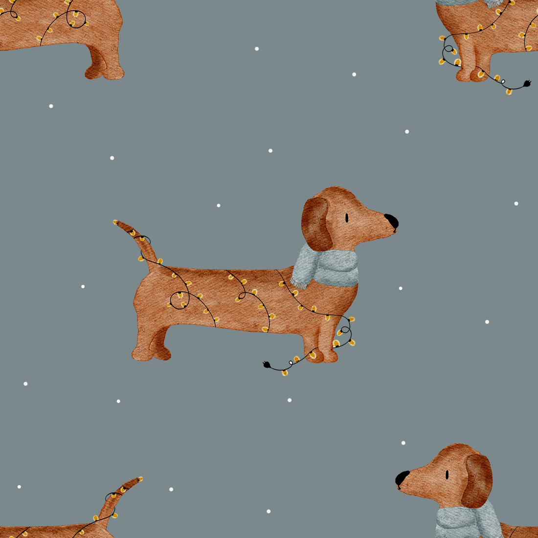 0.5m Lagerware Herr Dackel feiert Weihnachten Blau KF 23-0174-1