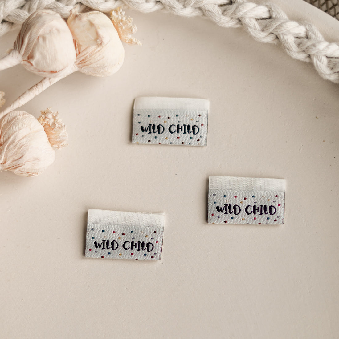 1 Set (5 Stück) doppelseitiges Weblabel BEST KID - WILD CHILD 1500-0001 26-3.2